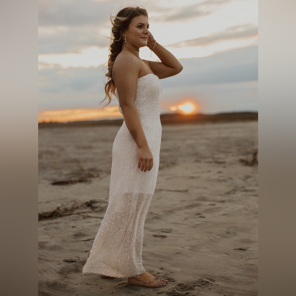 Vintage Silk full length Sean Collections white embellished dress